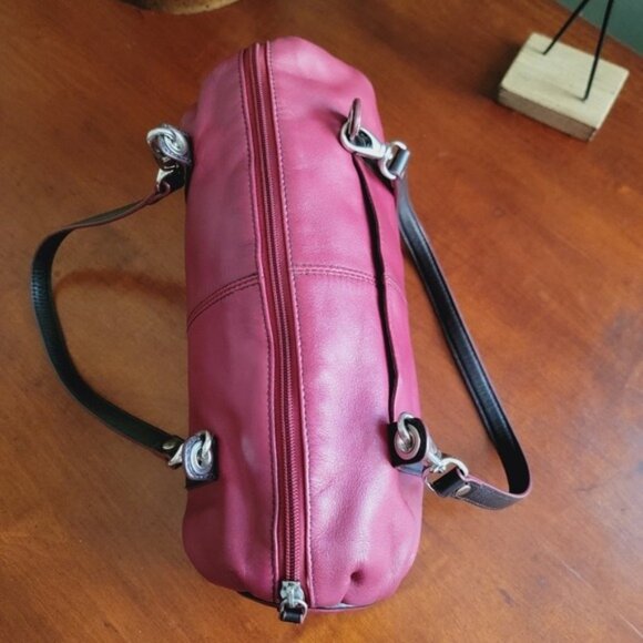 Lauren Ralph Lauren Dark Red Burgundy Leather Barrel Satchel Bag Purse - Picture 11 of 16